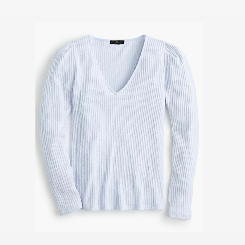 J Crew Light Blue Ribbed Puff Sleeve Shirt